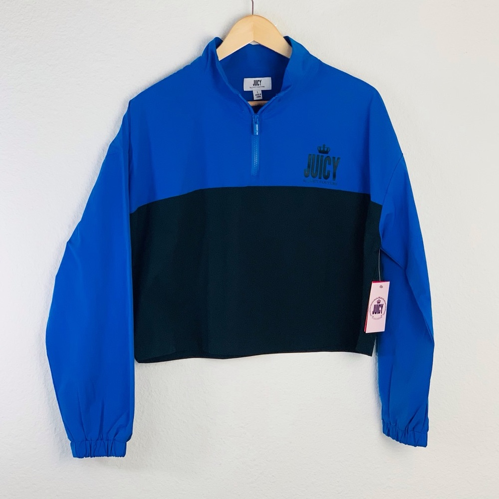 Juicy Couture Blue Splash Cropped Windbreaker Pullover Jacket Sz L